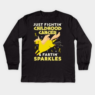 childhood cancer funny unicorn farting sparkles Kids Long Sleeve T-Shirt